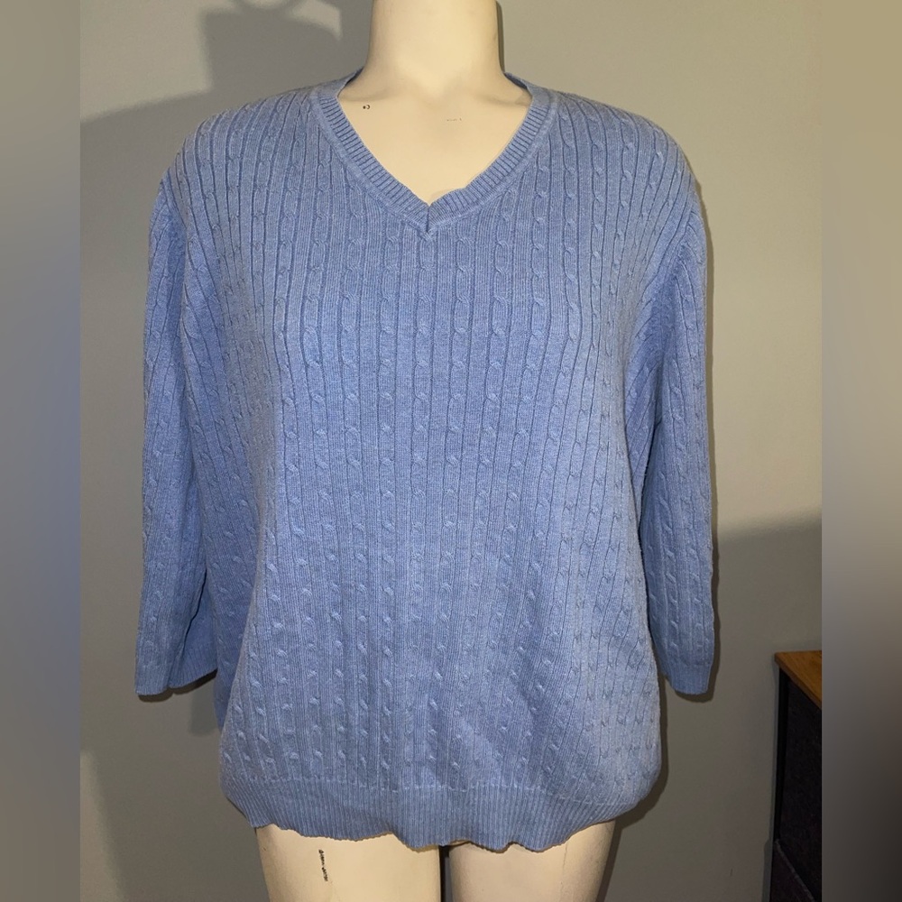 Kim Rogers Blue V-Neck Sweater 3/4 sleeve top shirt size 1X